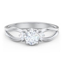 3 Stone Diamond Engagement Ring with Split Shank and Peek-A-Boo Accents
