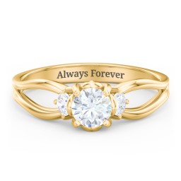 3 Stone Diamond Engagement Ring with Split Shank and Peek-A-Boo Accents in 10K Solid Yellow Gold with 04DIAM-RD-0.50-I1-H-VG and Diamond