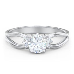3 Stone Diamond Engagement Ring with Split Shank and Peek-A-Boo Accents
