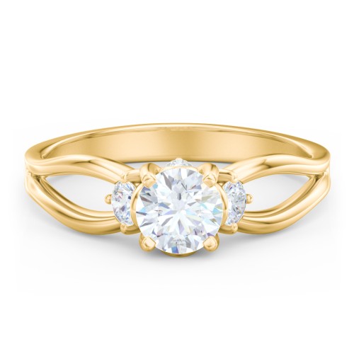 3 Stone Diamond Engagement Ring with Split Shank and Peek-A-Boo Accents – 10K Yellow Gold with Diamond