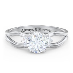 3 Stone Diamond Engagement Ring with Split Shank and Peek-A-Boo Accents