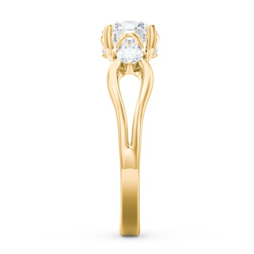 3 Stone Diamond Engagement Ring with Split Shank and Peek-A-Boo Accents