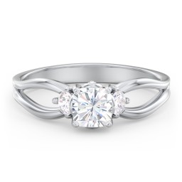3 Stone Diamond Engagement Ring with Split Shank and Peek-A-Boo Accents