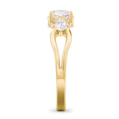 3 Stone Diamond Engagement Ring with Split Shank and Peek-A-Boo Accents