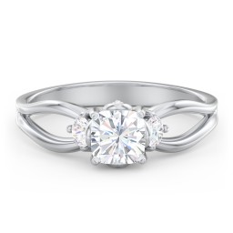 3 Stone Diamond Engagement Ring with Split Shank and Peek-A-Boo Accents