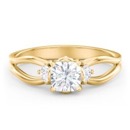 3 Stone Diamond Engagement Ring with Split Shank and Peek-A-Boo Accents