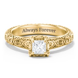 Diamond Solitaire Ring with Pierced Hollow Band in 10K Solid Yellow Gold with 04LABDIAM-PC-0.50-VS2-F-G