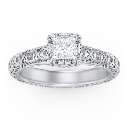 Diamond Solitaire Ring with Pierced Hollow Band – 14K White Gold