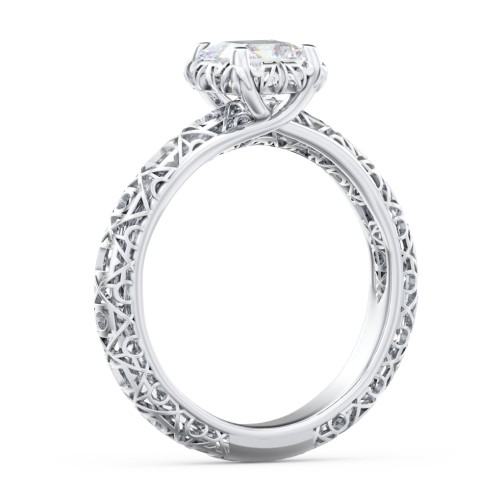 Diamond Solitaire Ring with Pierced Hollow Band – 14K White Gold