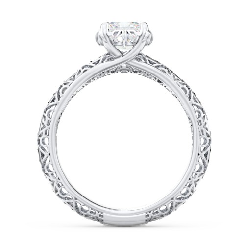 Diamond Solitaire Ring with Pierced Hollow Band – 14K White Gold
