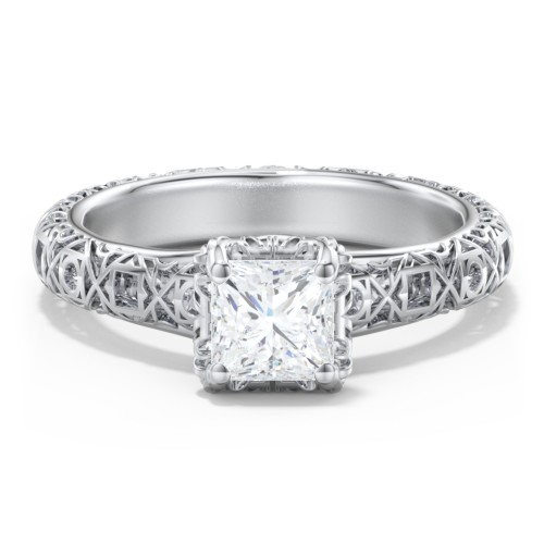 Diamond Solitaire Ring with Pierced Hollow Band – 14K White Gold