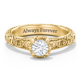 Diamond Solitaire Ring with Pierced Hollow Band in 10K Solid Yellow Gold with 04LABDIAM-RD-0.50-VS2-F-VG