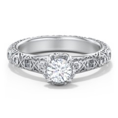 Diamond Solitaire Ring with Pierced Hollow Band – 14K White Gold