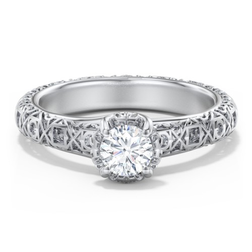 Diamond Solitaire Ring with Pierced Hollow Band – 14K White Gold