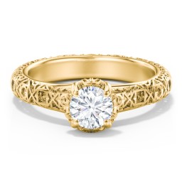 Diamond Solitaire Ring with Pierced Hollow Band in 10K Solid Yellow Gold