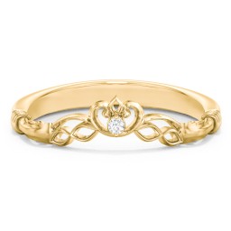 Vintage Contour Band with Filigree and Infinity Designs in 10K Solid Yellow Gold with Lab Diamond