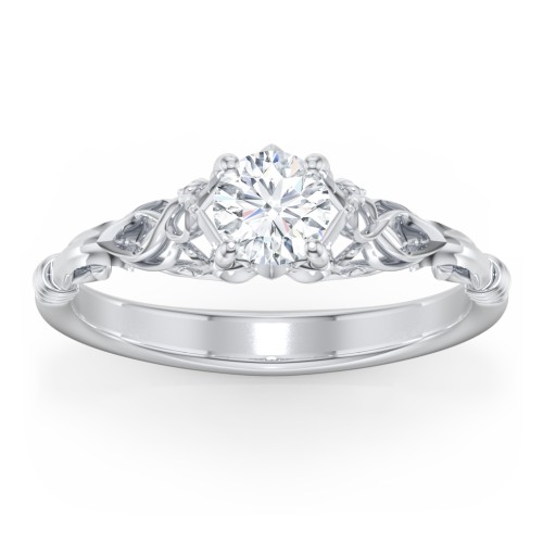 Vintage Solitaire Engagement Ring with Filigree and Infinity Designs – 14K White Gold