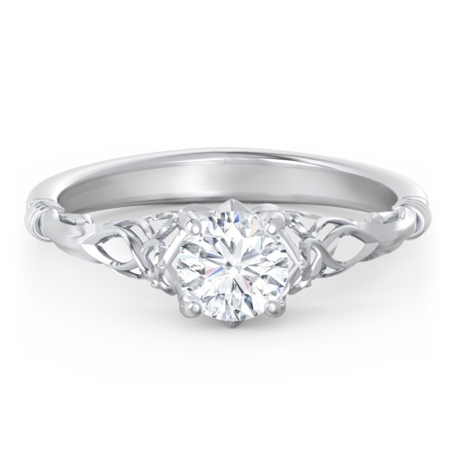 Vintage Solitaire Engagement Ring with Filigree and Infinity Designs – 14K White Gold