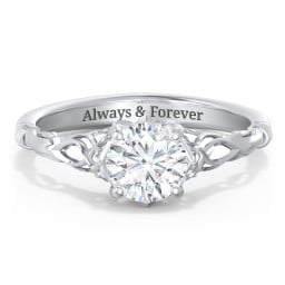 Vintage Solitaire Engagement Ring with Filigree and Infinity Designs