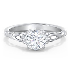 Vintage Solitaire Engagement Ring with Filigree and Infinity Designs – 14K White Gold