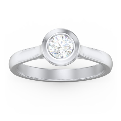 Modern Solitaire Engagement Ring with Bezel Setting – 14K White Gold
