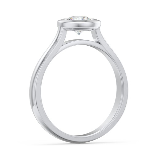 Modern Solitaire Engagement Ring with Bezel Setting – 14K White Gold