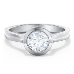 Modern Solitaire Engagement Ring with Bezel Setting – 14K White Gold