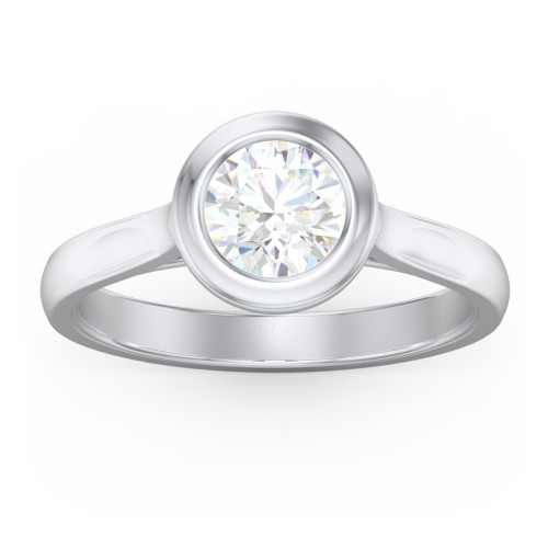 Modern Solitaire Engagement Ring with Bezel Setting – 14K White Gold