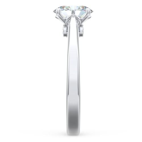 Classic Solitaire Engagement Ring with Peek-a-Boo Accent Diamond – 14K White Gold with Diamond