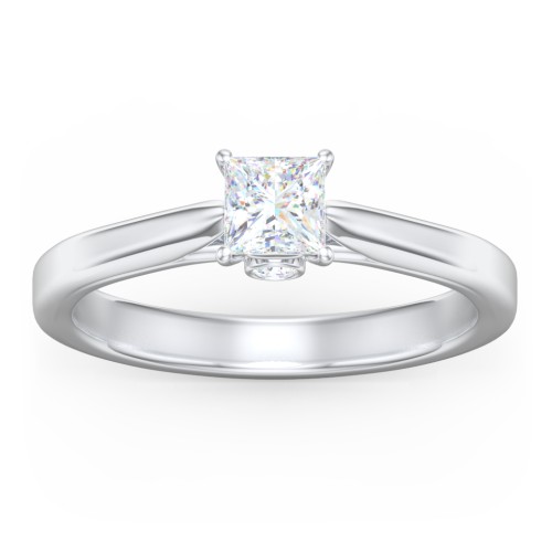 Classic Solitaire Engagement Ring with Peek-a-Boo Accent Diamond – 14K White Gold with Diamond