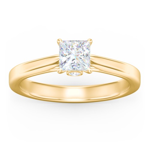 Classic Solitaire Engagement Ring with Peek-a-Boo Accent Diamond – 10K Yellow Gold with Diamond