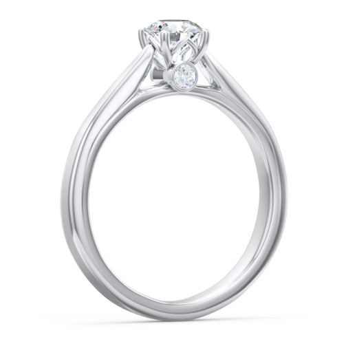 Classic Solitaire Engagement Ring with Peek-a-Boo Accent Diamond – 14K White Gold with Diamond