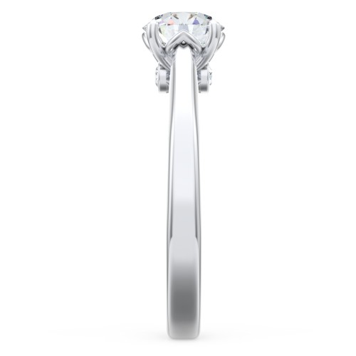 Classic Solitaire Engagement Ring with Peek-a-Boo Accent Diamond – 14K White Gold with Diamond