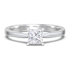 Classic Solitaire Engagement Ring with White Gold Setting – 14K White Gold