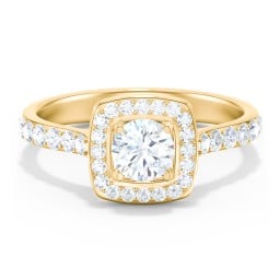 Diamond Solitaire Engagement Ring with Cushion Halo and Accents