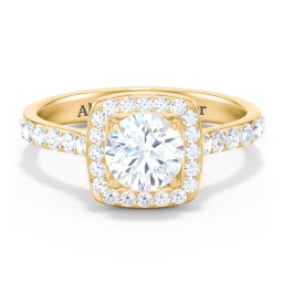 Diamond Solitaire Engagement Ring with Cushion Halo and Accents in 10K Solid Yellow Gold with 04DIAM-RD-1.00-I1-G-VG and Diamond