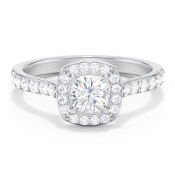 Diamond Solitaire Engagement Ring with Cushion Halo and Accents