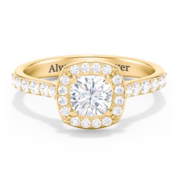 Diamond Solitaire Engagement Ring with Cushion Halo and Accents in 10K Solid Yellow Gold with 04DIAM-CU-1.00-I1-G-G and Diamond
