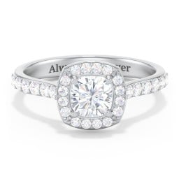 Diamond Solitaire Engagement Ring with Cushion Halo and Accents