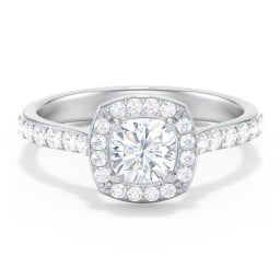 Diamond Solitaire Engagement Ring with Cushion Halo and Accents