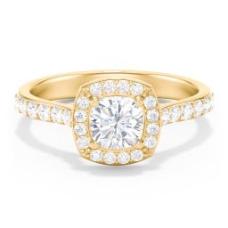 Diamond Solitaire Engagement Ring with Cushion Halo and Accents