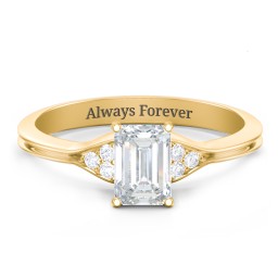 Diamond Engagement Ring with Cluster Side Accents in 10K Solid Yellow Gold with 04DIAM-EM-1.00-SI1-G-G and Diamond