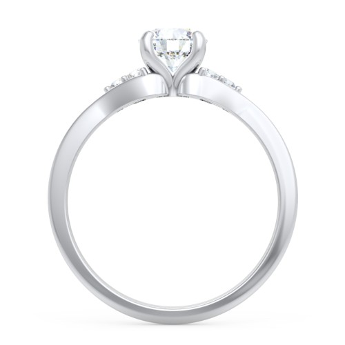 Diamond Engagement Ring with Cluster Side Accents – 14K White Gold with Diamond