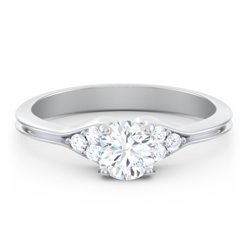 Diamond Engagement Ring with Cluster Side Accents – 14K White Gold with Diamond
