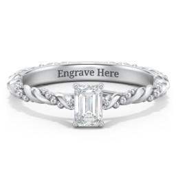 Vintage Solitaire Engagement Ring with Beaded Twisted Rope Band