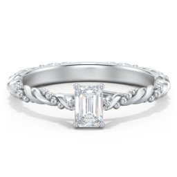 Vintage Solitaire Engagement Ring with Beaded Twisted Rope Band