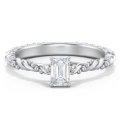 Vintage Solitaire Engagement Ring with Beaded Twisted Rope Band – 14K White Gold