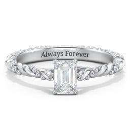 Vintage Solitaire Engagement Ring with Beaded Twisted Rope Band