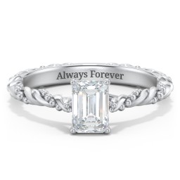 Vintage Solitaire Engagement Ring with Beaded Twisted Rope Band