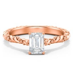 Vintage Solitaire Engagement Ring with Beaded Twisted Rope Band